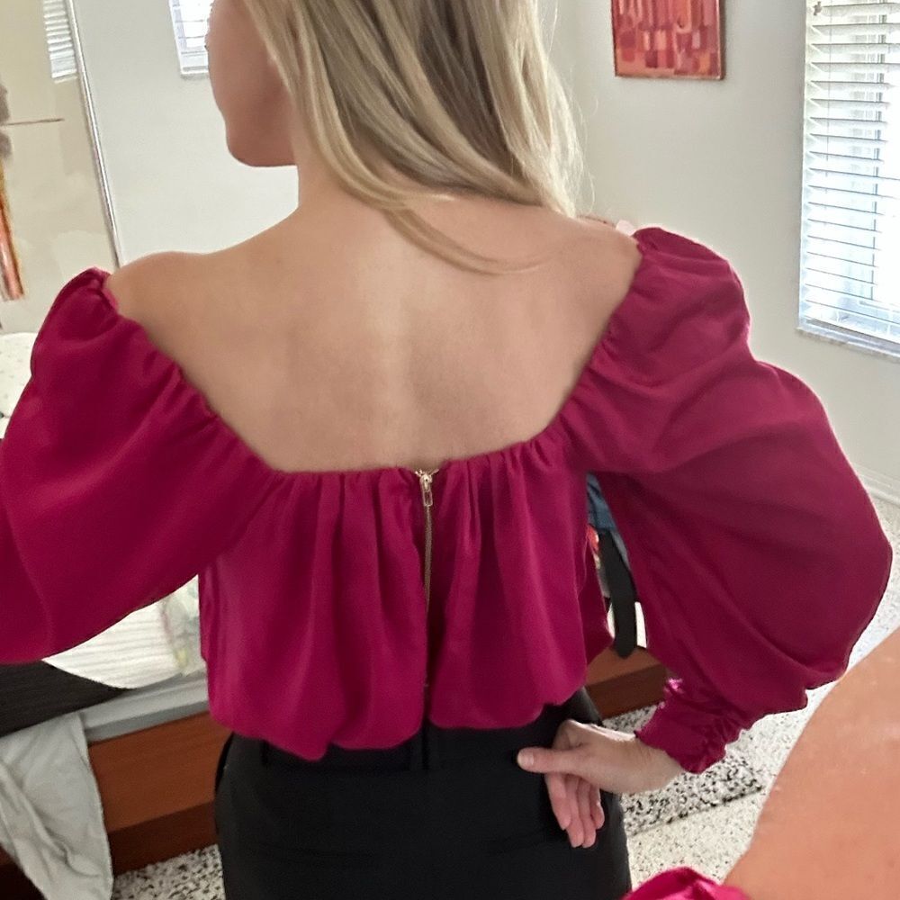 DO+BE magenta hot Barbie pink bubble tulip off shoulder top blouse crop small